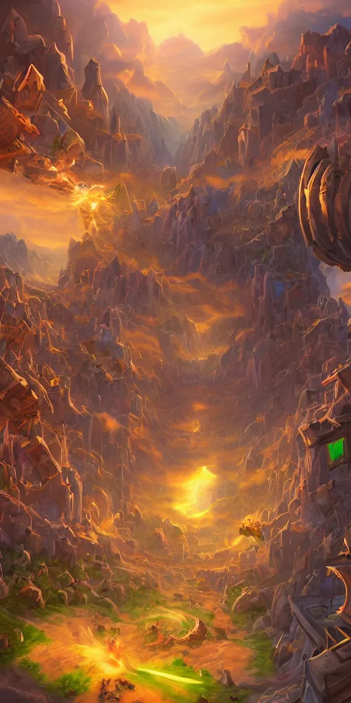 Image similar to hearthstone background, tower of babel, destruction, digital art