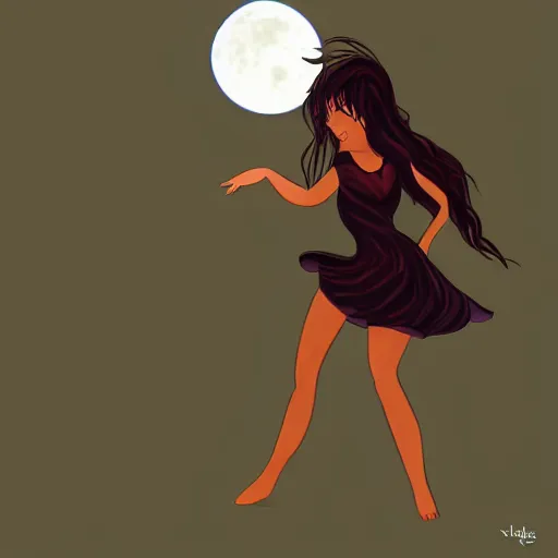 Prompt: a girl is dancing in the moonlight, accidentally summoning a demon, digital art