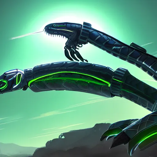 Prompt: concept art of gigantic snake robot flying through an ethereal green sky, fighting a mehcanical kangaroo, 4 k, trending on artstation, 8 k