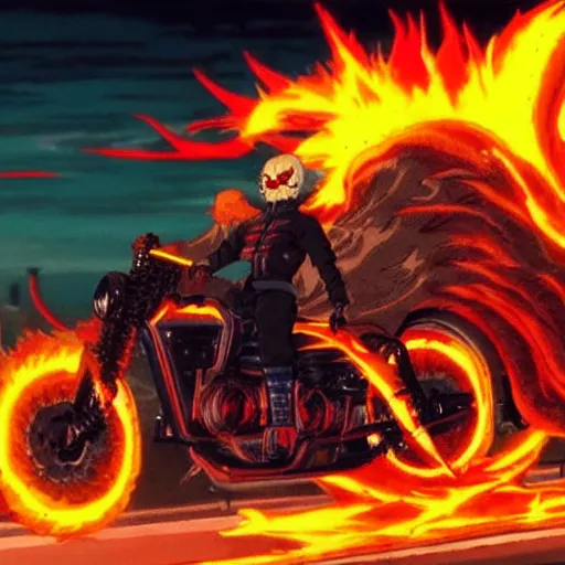 Image similar to Ghost rider on Keneda bike In AKIRA 4K quality anime