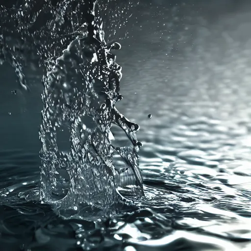 Image similar to water splashes forming a shape of a human head, water manipulation art, ray tracing, realistic water sharp focus, long shot, 8 k resolution, cinematic