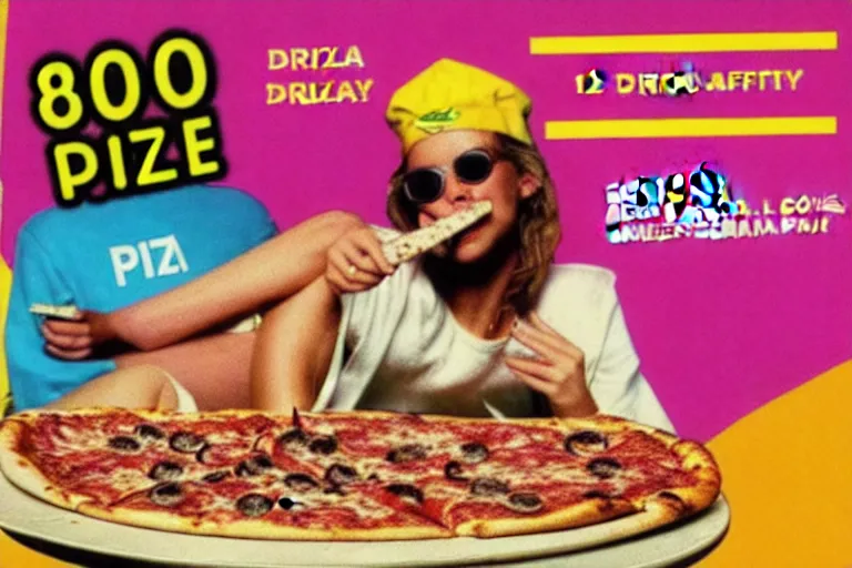 Prompt: 80s, drugs, pizza, party, advertisement