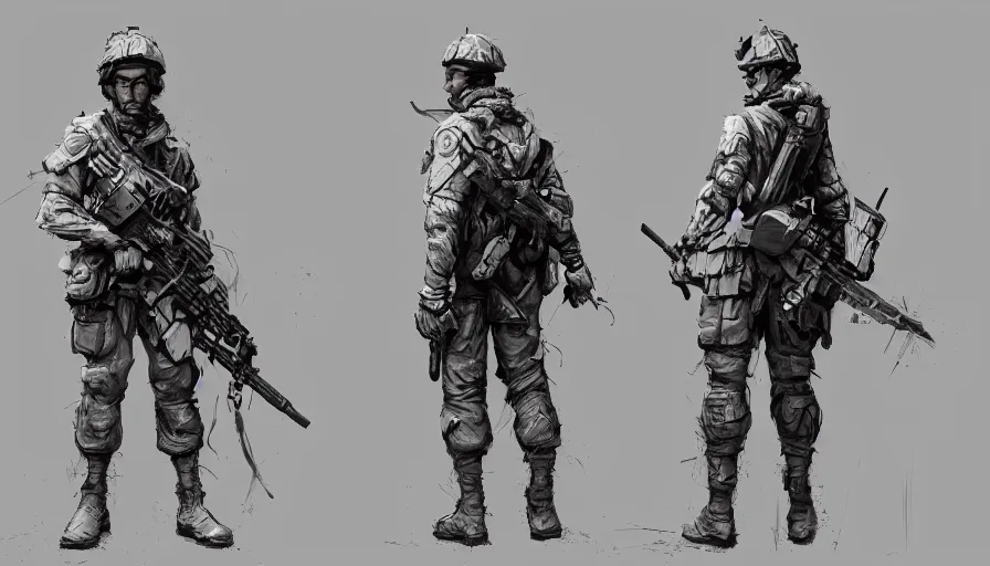 Image similar to soldier, concept art by jama jurabaev, extremely detailed, trending on artstation, high quality, brush stroke