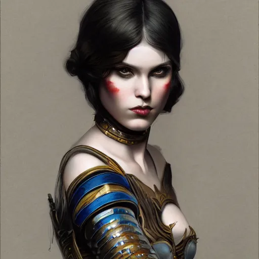 Prompt: full armor female in sophisticated tight curvy gothic, soft painting of a curiosities graceful vibrant carnival composition, perfectly detailed linework, symmetrical accurate intricate sensual features, highly detailed, artstation, sharp focus, tom bagshaw