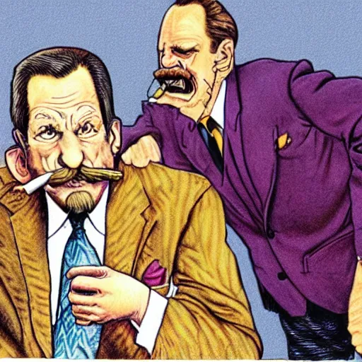 Image similar to The Artwork of R. Crumb and his Cheap Suit Frank Costello, pencil and colored marker artwork, trailer-trash lifestyle