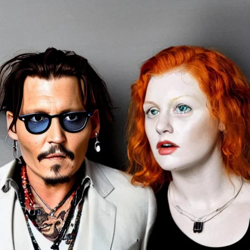 Image similar to photo of johnny depp with a ginger hair girl studio portrait