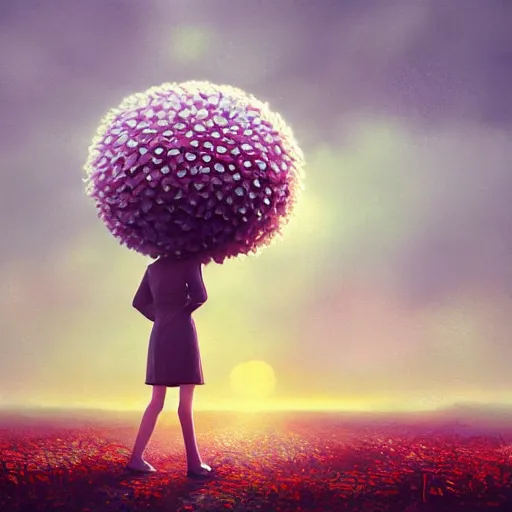 Image similar to giant daisy flower head, frontal, a girl in suit, surreal photography, sunrise, dramatic light, impressionist painting, digital painting, artstation, simon stalenhag