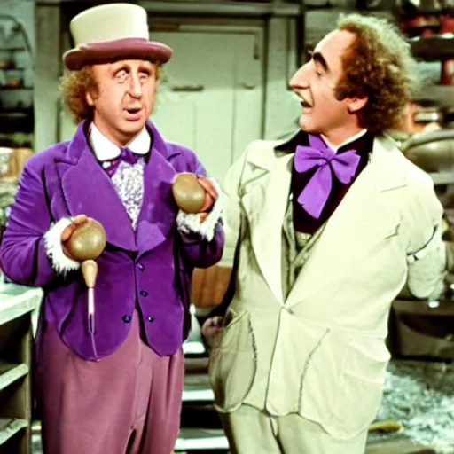 Image similar to gene wilder in willy wonka and the eggplant factory