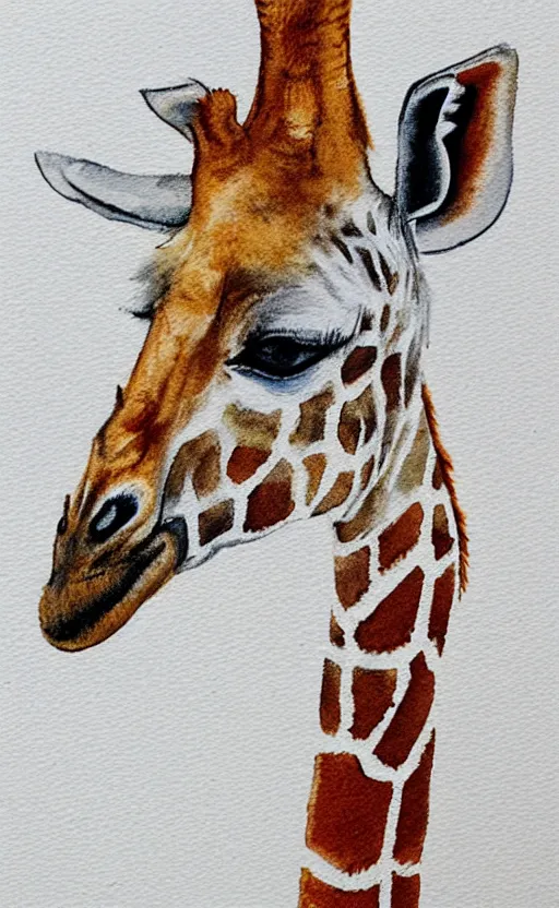 Image similar to minimalistic aquarell painting of a giraffe, white background