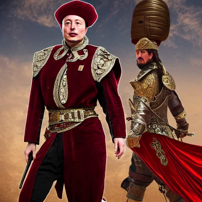 Image similar to full length photo of elon musk as an ottoman warrior, highly detailed, 4 k, hdr, smooth, sharp focus, high resolution, award - winning photo