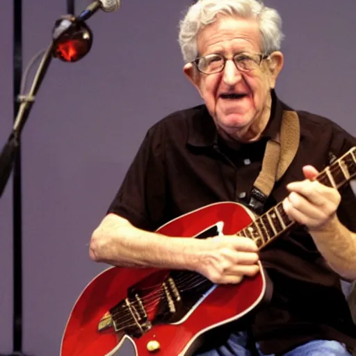 Prompt: Noam Chomsky playing an epic guitar solo