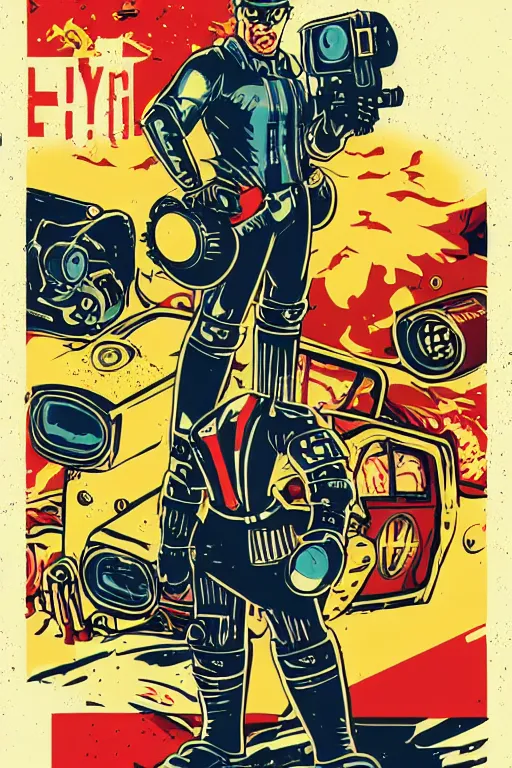 Image similar to fallout 7 6 retro futurist illustration art by butcher billy, sticker, colorful, illustration, highly detailed, simple, smooth and clean vector curves, no jagged lines, vector art, smooth andy warhol style