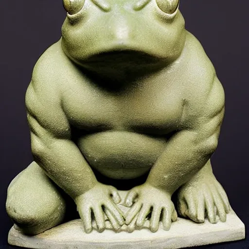 Image similar to greek statue of a buff frog