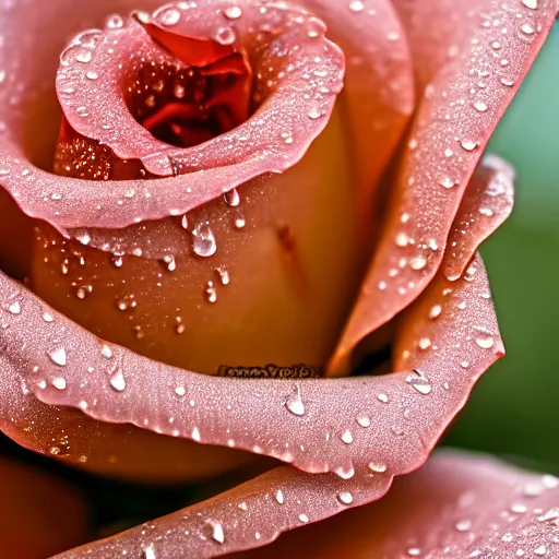 Prompt: macro photograph of a rose with water droplets on the petals