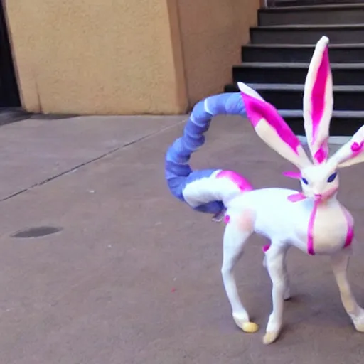 Image similar to a photo of a real life Sylveon, real life size