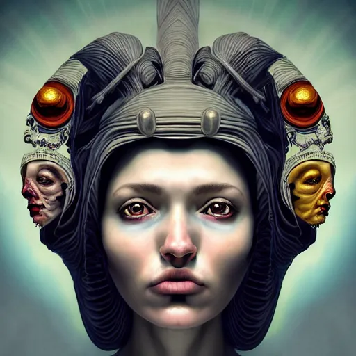 Prompt: Colour Caravaggio style Photography of Beautiful woman with highly detailed 1000 years old face wearing higly detailed sci-fi halo above head designed by Josan Gonzalez. Woman wearing sci-fi dress , Many details . In style of Josan Gonzalez and Mike Winkelmann andgreg rutkowski and alphonse muchaand Caspar David Friedrich and Stephen Hickman and James Gurney and Hiromasa Ogura. volumetric natural light