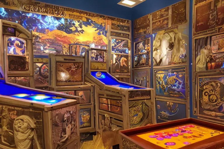 Image similar to museum of ancient hermetic play and board game video vidya game studies holographic gallery display arcade