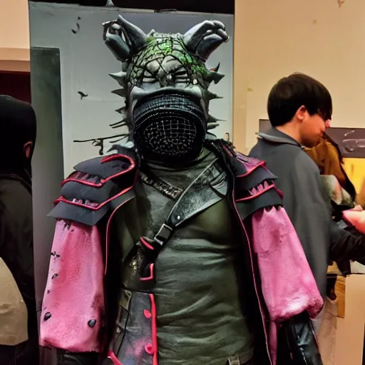 Image similar to a person cosplaying dorohedoro