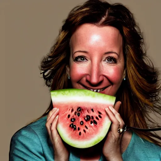 Image similar to digital portrait of Lisa Kudrow eating a watermelon