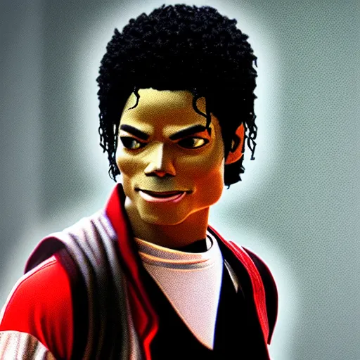 Image similar to “a video game still of Michael Jackson in NBA 2K23, portrait, 40mm lens, shallow depth of field, close up, split lighting, cinematic”