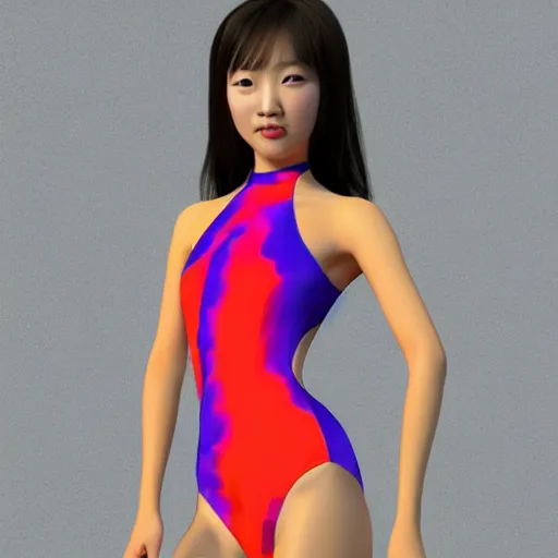 Prompt: a young gorgeous Chinese woman wearing sport racing competitive one piece swimsuit leotard, worksafe, 3D CG from 2000s