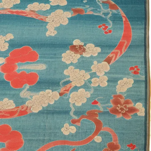 Prompt: A Japanese ukiyo-e rug with soft colors.