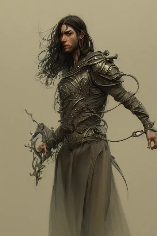 Prompt: skinny male fantasy alchemist, long dark hair, 1 9 th century fantasy, elegant, highly detailed, intricate, smooth, sharp focus, artstation, digital paining, concept art, art by donato giancola, greg rutkowski, artgerm, cedric peyravernay, valentina remenar, craig mullins