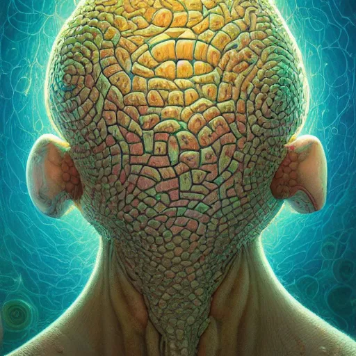 Image similar to fungus labyrinth mohawk scales manifestor portrait by gaston bussierre and charles vess and james jean and erik jones and rhads, inspired by rick and morty, epic, funny, huge scale, beautiful fine face features, intricate high details, sharp, ultradetailed