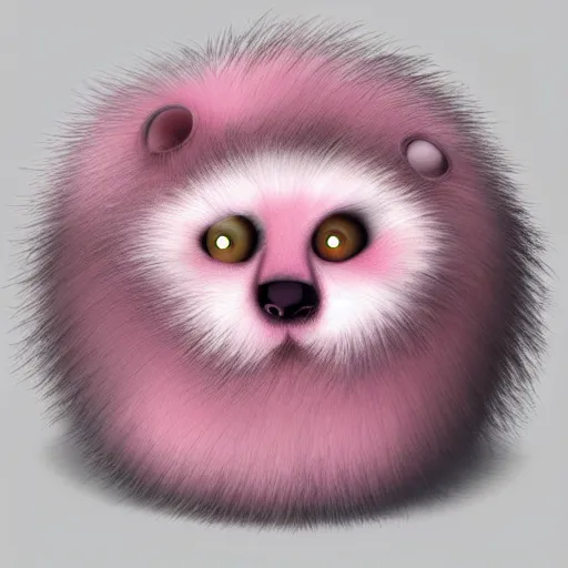 Prompt: pink ball of fluffy fur with cute small eyes, digital art, detailed fur, adorable,