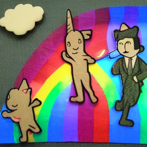 Image similar to Translucent Mr Bean, unicorns, rainbows, cats