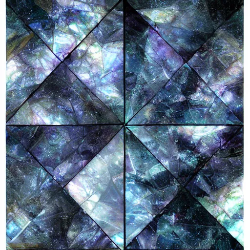 Image similar to dark matter faceted reality breaks into fragments, the mother - of - pearl sky and the black window