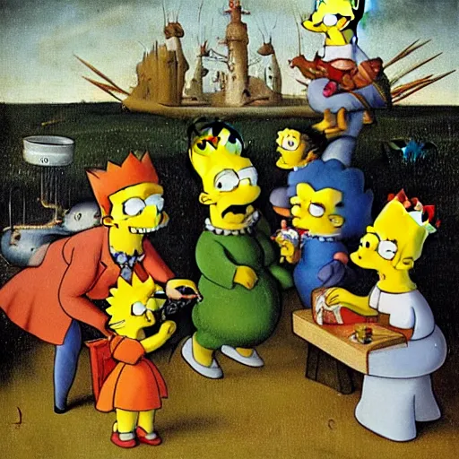 Prompt: the simpsons by hieronymus bosch