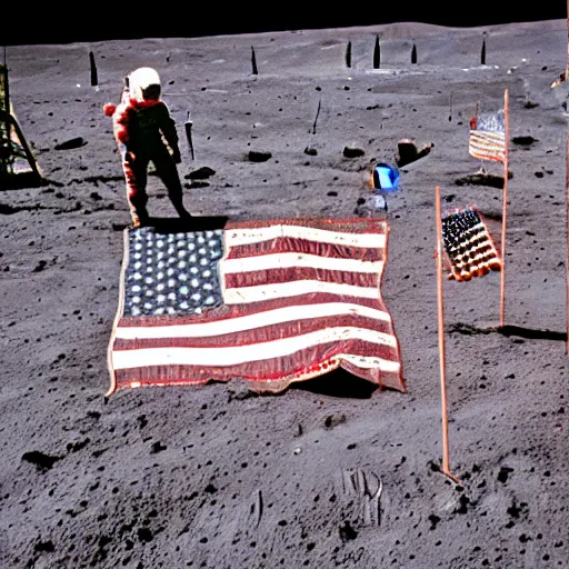 Image similar to photograph of a cowboy planting the american flag on the moon