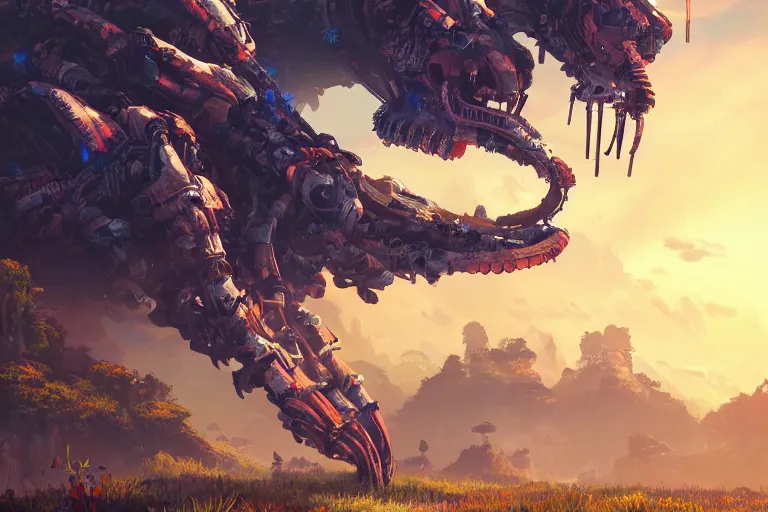 Image similar to clamberjaw machine mecanical creature robot of horizon forbidden west horizon zero dawn bioluminiscence global illumination ray tracing hdr fanart arstation by ian pesty and alena aenami artworks in 4 k