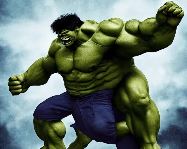 Image similar to Hulk fighting with Pushkin, digital art high quality