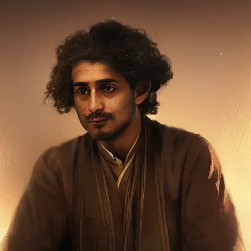 Image similar to a portrait of a Kurdish Albert Einstein in Kurdish clothes by Greg Rutkowski, digital art, horror, chiaroscuro, trending on artstation, anime arts, featured on Pixiv, HD, 8K, highly detailed, good lighting, beautiful, epic, masterpiece