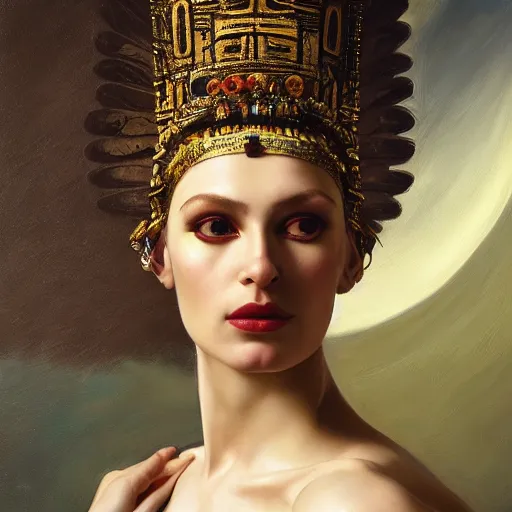 Image similar to highly detailed oil painting | very intricate | cinematic lighting | award - winning | portrait of cleopatra dressed by jean paul gaultier | by roberto ferri, by tom bagshaw, by j. c. leyendecker and klimt, american romanticism, by austin osman spare, artstation, cgsociety, official art, octane