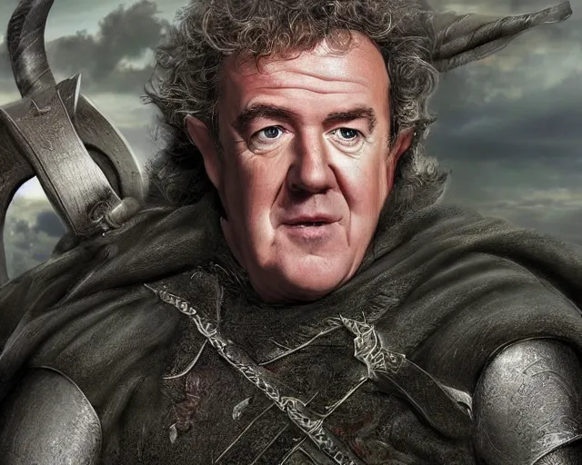 Image similar to jeremy clarkson in lord of the rings, character art, by various concept artists, redshift render, hyperrealistic face, photorealistic render