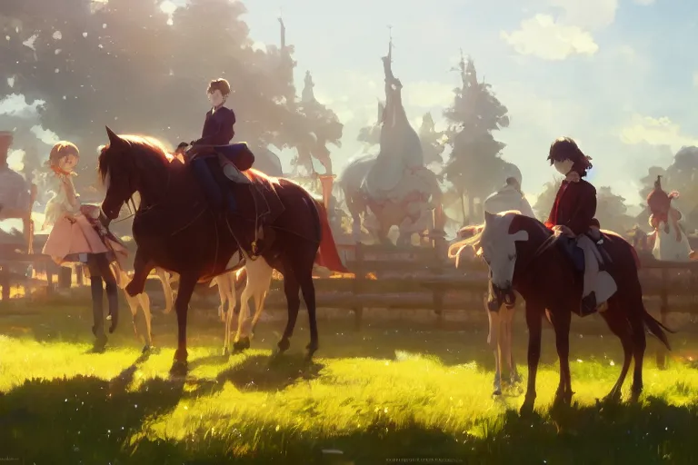 Prompt: le manege enchante, scene in an open field. key visual, conceptart, ambient lighting, highly detailed, digital painting, artstation, concept art, sharp focus, by makoto shinkai and akihiko yoshida and greg manchess