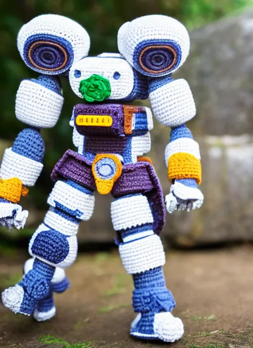 Image similar to a crochet mecha, very detailed, Sigma 30 mm f/1.4