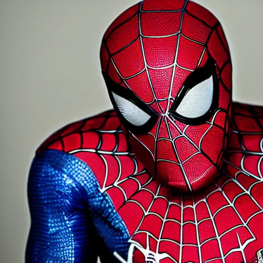 Image similar to dramatic scenes of wounded spiderman, tearing mask