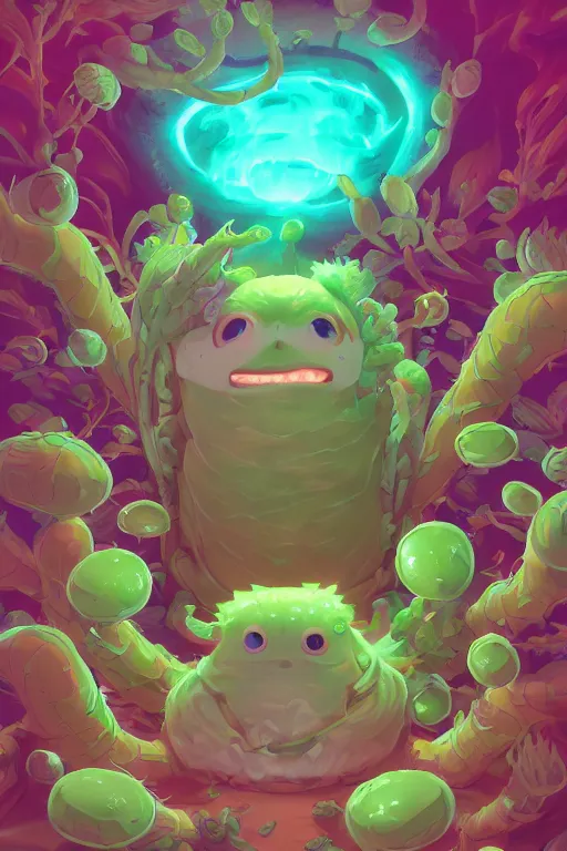 Image similar to roots cactus sushi cristal smurf ghost creature animal sushi cristal very big eye roots cactus elemental flush of force nature micro world fluo fishscale, behance hd by jesper ejsing, by rhads, makoto shinkai and lois van baarle, ilya kuvshinov, rossdraws radiating a glowing aura global illumination ray tracing hdr