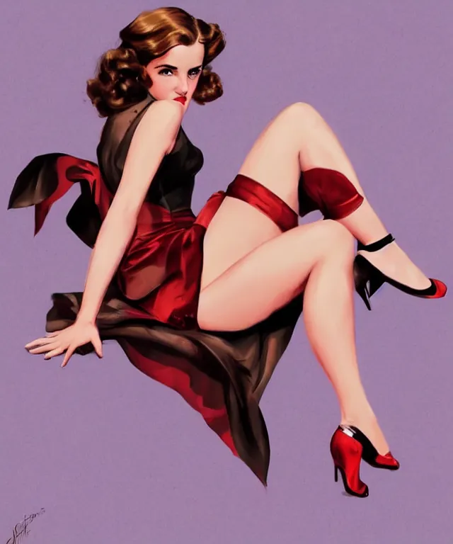 Image similar to emma watson pinup style Gil Elvgren, pinup pose, elegant, digital painting, artstation, concept art