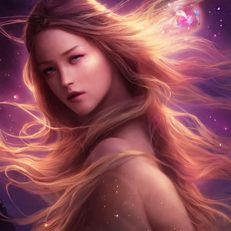 Prompt: beautiful cinematic fantasy poster, a long shot of a beautiful princess like a disney princess hybrid with flowing illuminated hair, beautiful glowing galaxy eyes, full subject in frame, wideshot ultrawide angle epic scale, hybrid from The Elden Ring and art direction by Darius Zawadzki ;by artgerm; wayne reynolds art station; cinematic quality character render; low angle; ultra high quality model; production quality cinema model;