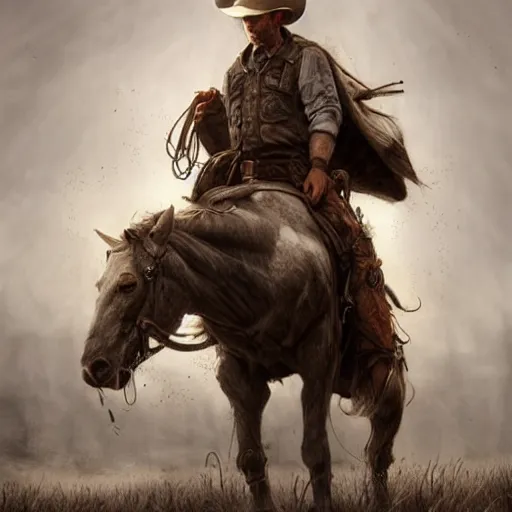 Prompt: a last stand of a cowboy, DeviantArt, art station, illustration, highly detailed, artwork, cinematic, hyper realistic