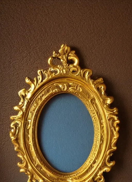 Prompt: beautiful baroque oval frame, royal, gilded with gold, magical, video game asset, hearthstone, card game, fantasy, illustration