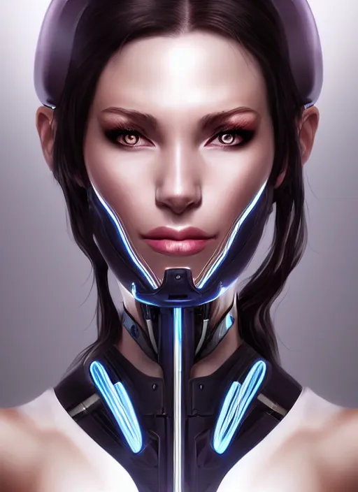 Prompt: portrait of a cyborg woman by Artgerm, open mouth!!! (((((face turns left))))) (((((face turns right))))), open eyes , biomechanical, hyper detailled, trending on artstation