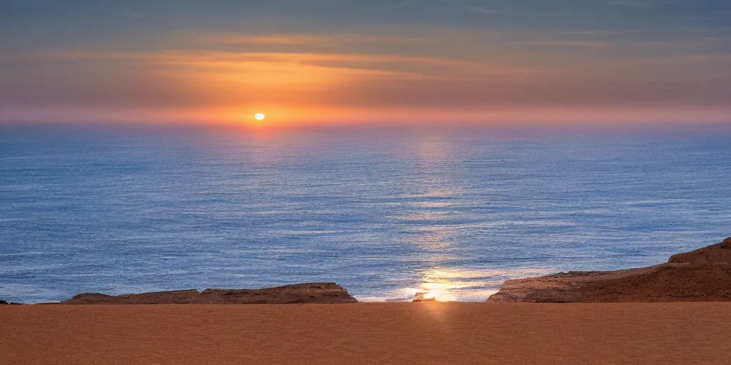 Image similar to the night sun illuminates the shores of the sea desert