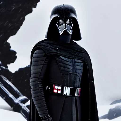 Prompt: Ralph Lauren as Kylo Ren. A still from the film Star Wars VII the force awakens