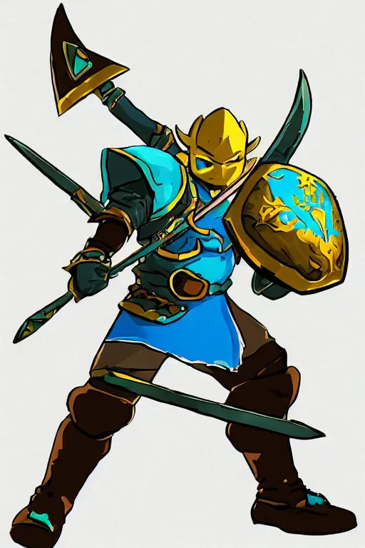 Prompt: an in game portrait of shovel knight from the legend of zelda breath of the wild, breath of the wild art style.